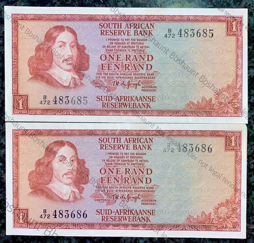 TW DE JONGH R1 IN SEQUENCE B472/483685-686 UNC -- 3RD ISSUE 1975(1 BID TAKES ALL)