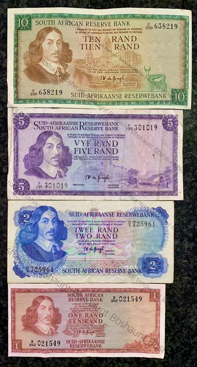 COMPLETE SET OF TW DE JONGH & DECIMALS R10 TO R1 - MOSTLY SPRINGBUCK WTM 1967-1975( 1 BID TAKES ALL)