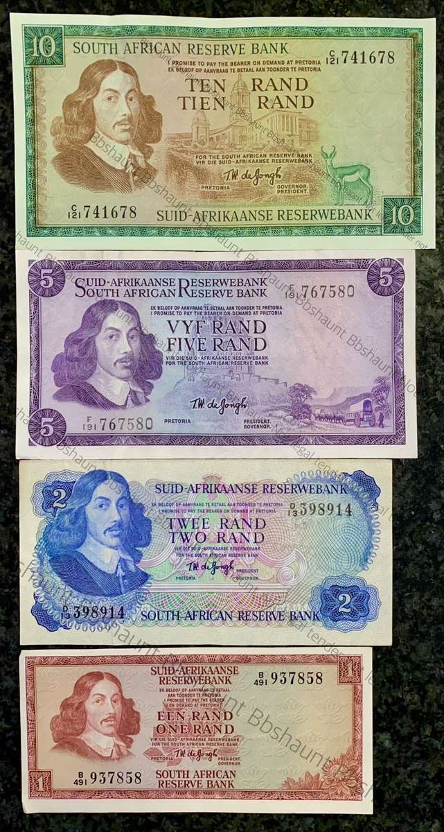 COMPLETE SET OF TW DE JONGH & DECIMALS R10 TO R1 - MOSTLY SPRINGBUCK WTM 1967-1975( 1 BID TAKES ALL)