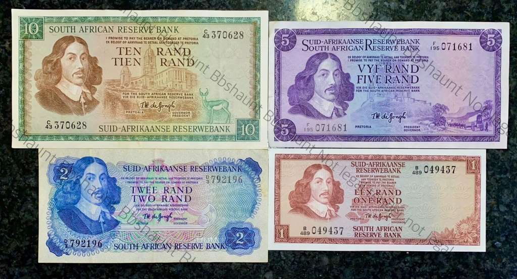 COMPLETE SET OF TW DE JONGH & DECIMALS R10 TO R1 - MOSTLY SPRINGBUCK WTM 1967-1975( 1 BID TAKES ALL)