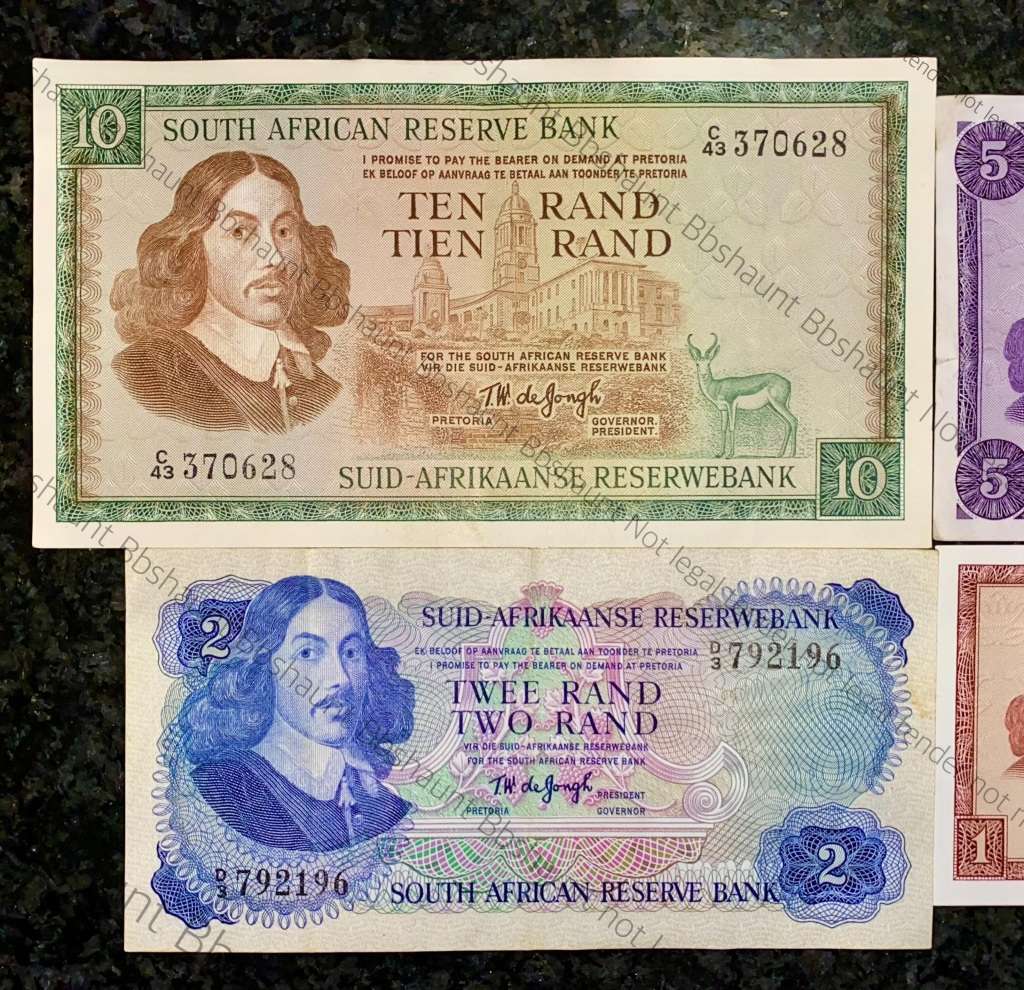 COMPLETE SET OF TW DE JONGH & DECIMALS R10 TO R1 - MOSTLY SPRINGBUCK WTM 1967-1975( 1 BID TAKES ALL)
