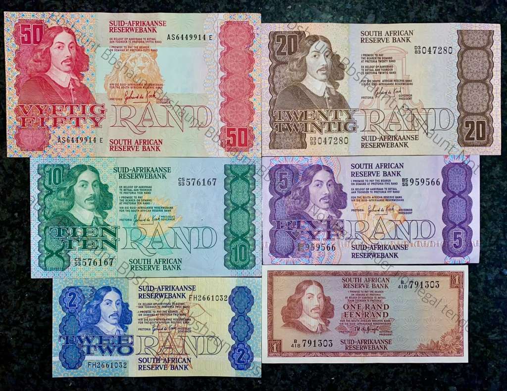 COMPLETE SET OF GPC DE KOCK & DECIMALS R50 TO R2 GOOD CONDITION 1980s(R1 TW DE JONGH (1 BID TAKES AL