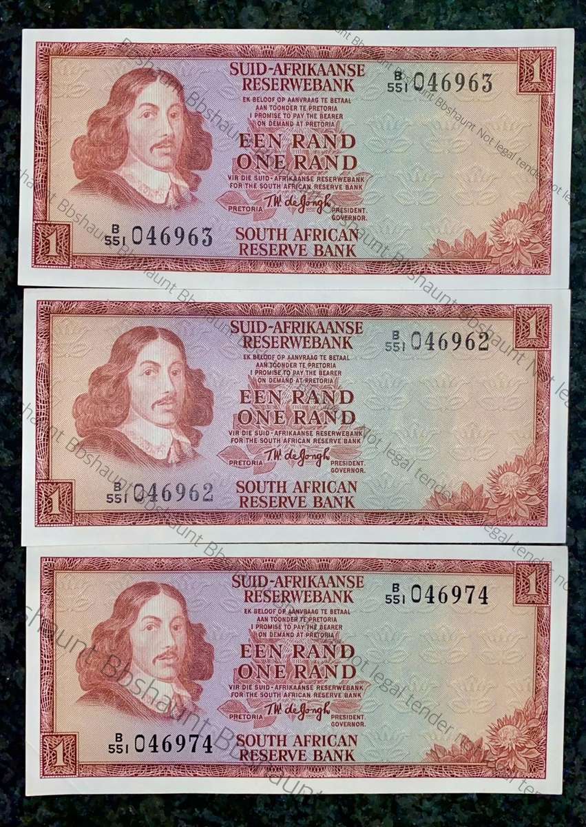 TW DE JONGH R1 IN SEQUENCE B551 /046963-962 & 674 UNC 3RD ISSUE 1975(1 BID TAKES ALL)