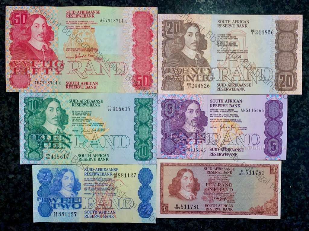 COMPLETE SET OF GPC DE KOCK & DECIMALS R50 TO R2 GOOD CONDITION 1980s(R1 TW DE JONGH (1 BID TAKES AL