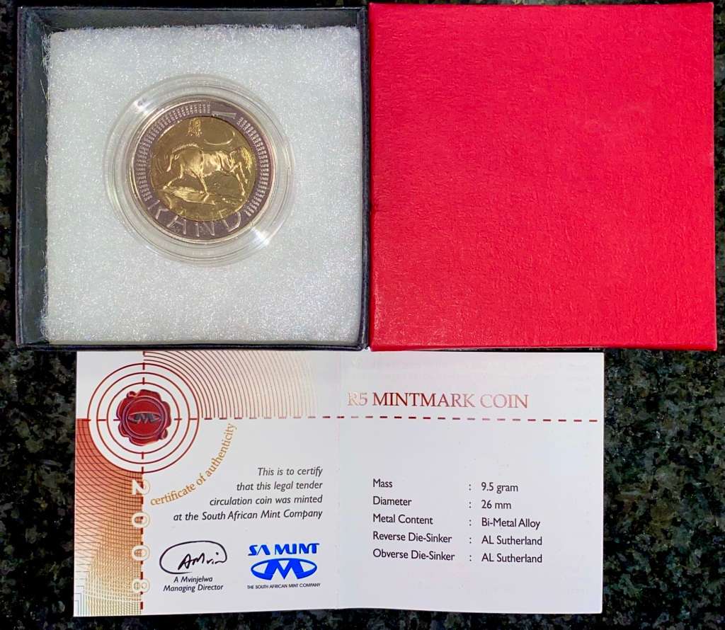 SOUTH AFRICA OOM PAUL MINTMARK R5 -- 2008 -- ORIGINAL BOX WITH CERTIFICATE IN CAPSULE