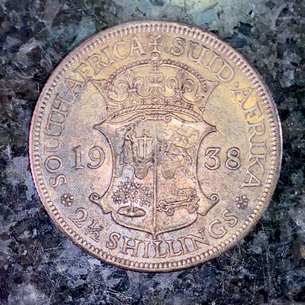 S A UNION SILVER 2 1/2 SHILLING 1938 SILVER 80%