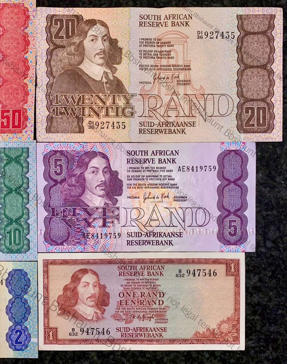 COMPLETE SET OF GPC DE KOCK & DECIMALS R50 TO R2 GOOD CONDITION 1980s(R1 TW DE JONGH (1 BID TAKES AL