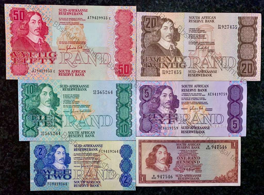 COMPLETE SET OF GPC DE KOCK & DECIMALS R50 TO R2 GOOD CONDITION 1980s(R1 TW DE JONGH (1 BID TAKES AL