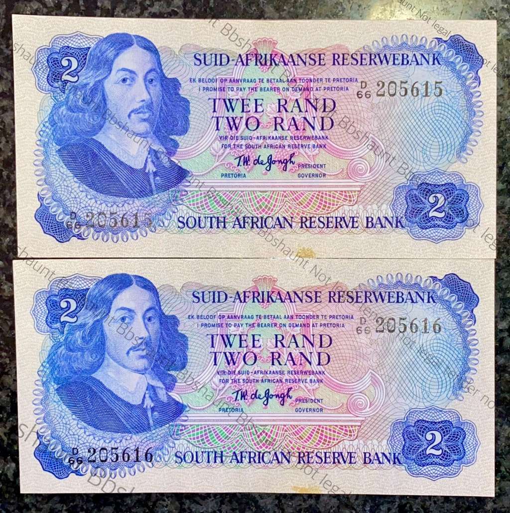 TW DE JONGH R2 IN SEQUENCE D66 /205615-616 UNC-AUNC 2ND ISSUE 1974 SPRINGBUCK WTM(1BID TAKES ALL)