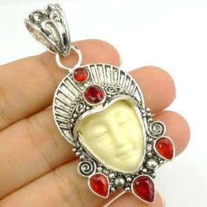 GORGEOUS SILVER GODDESS FACE CR. RUBY PENDANT