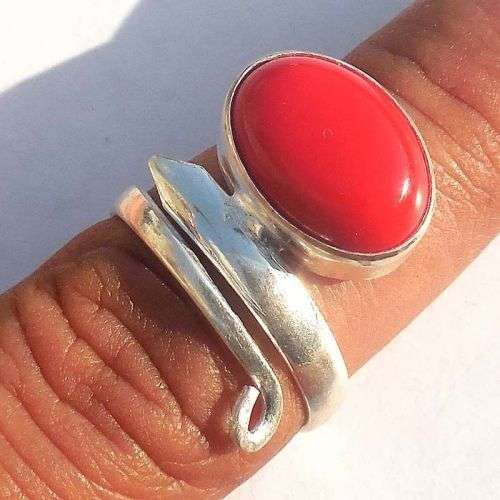 RED AGATE 925 STERLING SILVER E.P. RING - SIZE: ADJUSTABLE