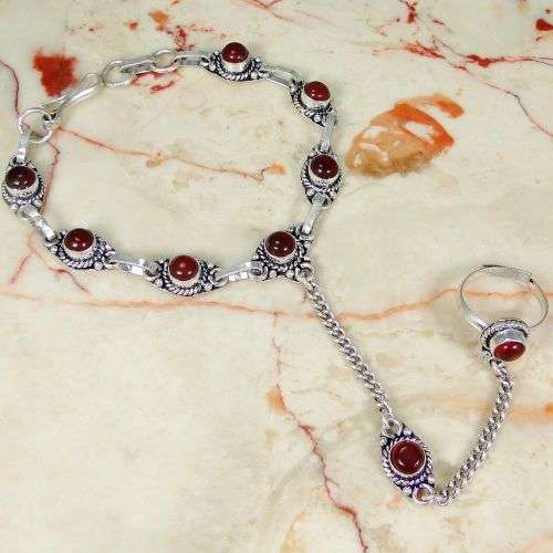 TOTALLY UNIQUE ** HANDCRAFTED ** RED QUARTZ 925 SILVER SLAVE BRACELET