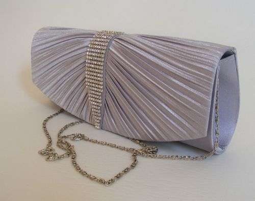 ELEGANT GREY SATIN AND DIAMANTE EVENING HANDBAG