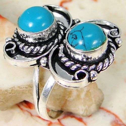GORGEOUS TURQUOISE 925 STERLING SILVER OVERLAY RING - SIZE:10