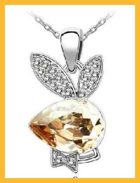GOLDEN YELLOW SWAROVSKI ELEMENTS PLAYBOY BUNNY PENDANT & CHAIN