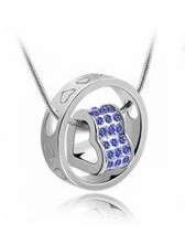 SENSATIONAL NAVY BLUE CRYSTAL "HEART IN RING" PENDANT & CHAIN