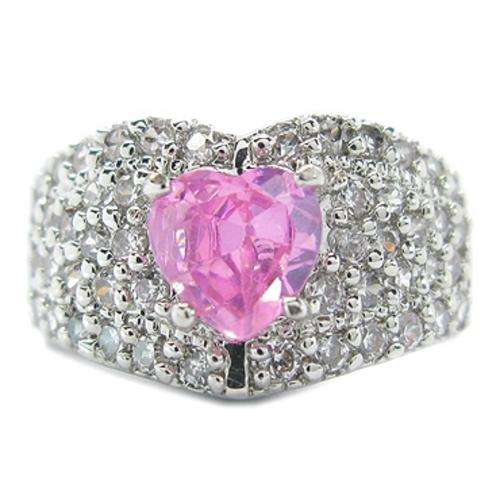 HEART PINK SAPPHIRE 18K WGP RING - SIZE: 7