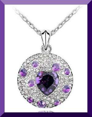 DAZZLING PURPLE CRYSTAL HEART PENDANT & CHAIN