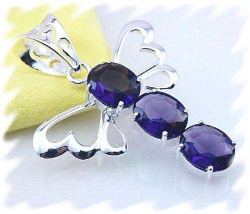 LARGE AMETHYST DRAGONFLY 925 SILVER EP PENDANT