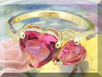 *R1* - HOT PINK DOUBLE HEART 18K GOLD EP RING - SIZE : 8.25