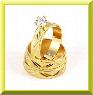 18K GP ENGAGEMENT & WEDDING RINGS - WOMEN SIZE : 9 / MENS SIZE : 11.25