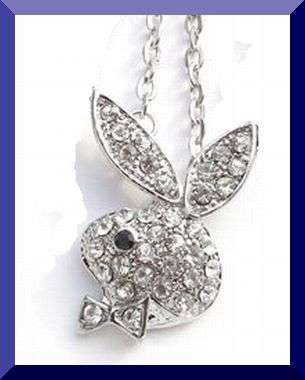 SPARKLING SILVER BUNNY WITH BOWTIE PENDANT & CHAIN