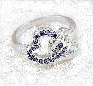 PRETTY 18K WGP PURPLE CRYSTAL HEART RING - SIZE: 6