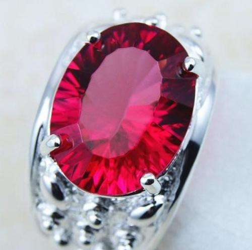 SHINY RED TOPAZ 925 SILVER EP RING - SIZE : 8.5