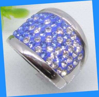 *R1* - ELECTRIC BLUE CRYSTALS SILVER STAINLESS STEEL RING