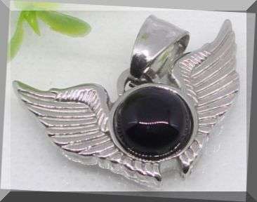 BLACK ONYX WINGS STAINLESS STEEL PENDANT