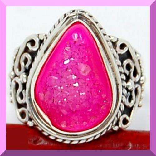 *Stock Clearance Sale* - MAGICAL PINK DRUZY SOLID 925 STERLING SILVER RING - SIZE : 6.5
