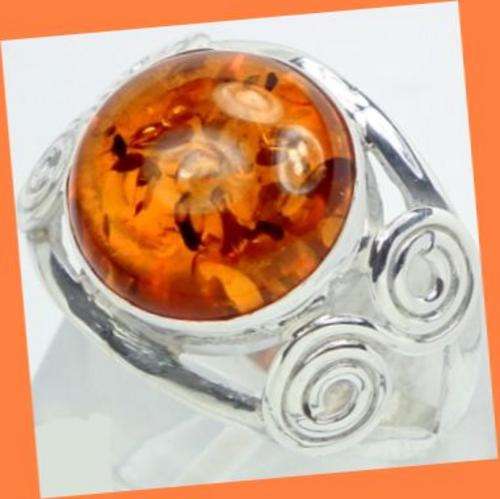 PRESSED BALTIC AMBER SOLID 925 STERLING SILVER RING - SIZE : 8