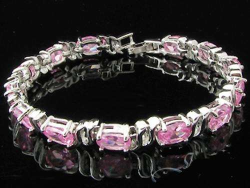 STUNNING 18K WGP PINK SAPPHIRE TENNIS BRACELET