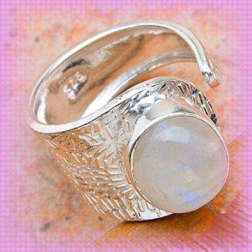 SOLID 925 STERLING SILVER RAINBOW MOONSTONE RING