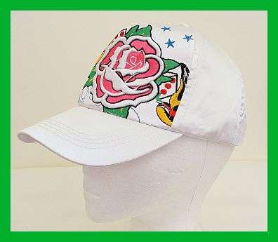 WHITE SATIN EMBROIDERED ROSE CAP