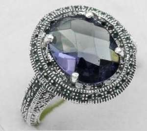 EXQUISITE 925 SILVER EP AMETHYST RING - SIZE: 7.5