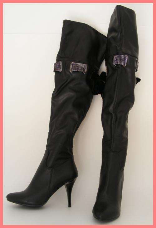 SIZE: 5 only - THIGH HIGH BLACK DIAMANTE BOOTS FORM BIRINBAU ITALY