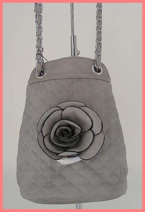 *R1* - PERFECT GREY HANDBAG WITH 3D FLOWER AND CHAIN SHOULDER STRAP