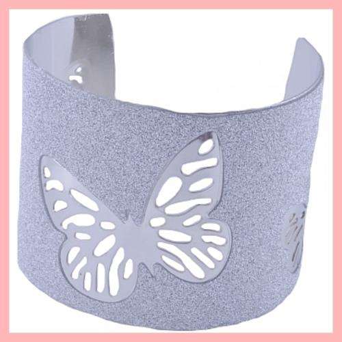 SILVER GLITTER BUTTERFLY CUFF BRACELET