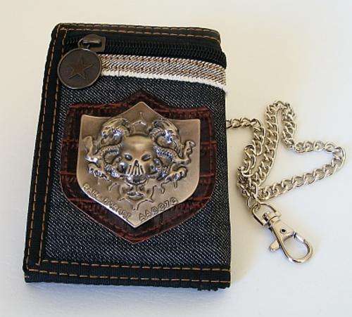 BLACK DENIM WALLET WITH CHAIN