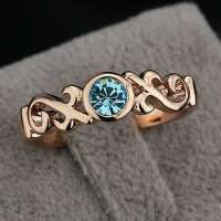 BLUE SWAROVSKI CRYSTAL 18K ROSE GOLD EP RING - SIZE: 8