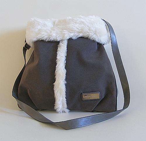 STUNNING GREY WINTER HANDBAG WITH FUR TRIM - IMPORTED FROM UK