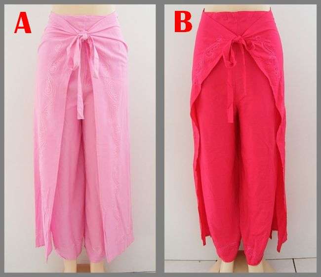 ELEGANT PINK WRAP AROUND  EMBROIDERED PANTS - SIZE: XL / XXL - CHOICE OF 2 COLORS