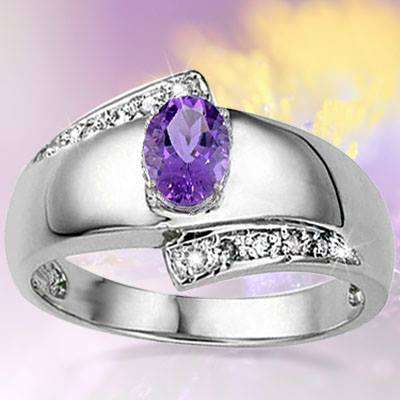 ELITE 0.42 CARAT GENUINE AMETHYST AND DIAMOND RING - SIZE: 8 / Q