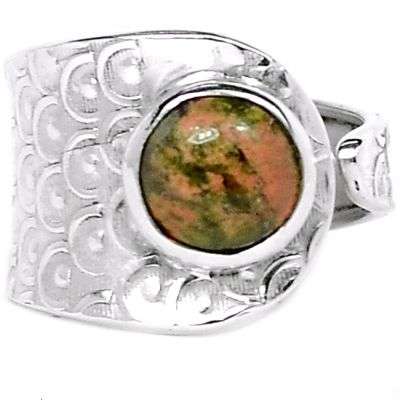 ~ R1 ~ SOLID 925 STERLING SILVER UNAKAITE RING - SIZE 5 ADJUSTABLE