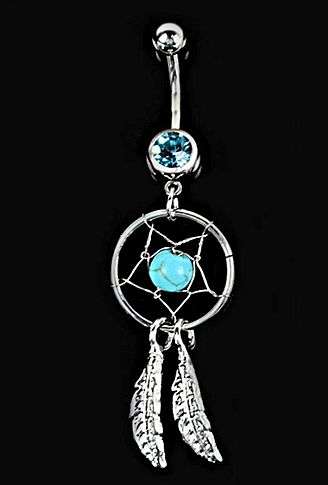 BLUE DREAM CATCHER STAINLESS STEEL BELLY RING