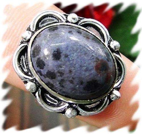 UNUSUAL 925 STERLING SILVER OVERLAY DALMATION JASPER RING - SIZE: 8.25