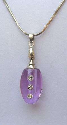 CRYSTAL RHINESTONE PERFUME VIAL PENDANT AND CHAIN - PURPLE