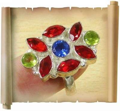 DAZZLING QUARTZ GARNET, PERIDOT 925 SILVER O/L RING - SIZE: 10