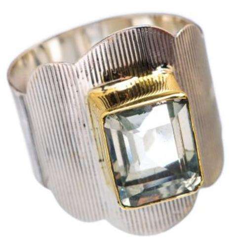 Handcrafted SOLID 925 STERLING SILVER FACETED GREEN AMETHYST RING - SIZE: 7.75